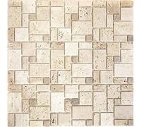 Travertin MOS43-1212-15 Carreaux de mosaïque en pierre naturelle beige marron pour cuisine, salle de bain