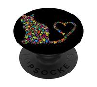 Mosaïque colorée en Forme de cœur de Chat Arc-en-Ciel pour la Saint-Valentin PopSockets PopGrip Adhésif