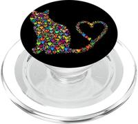 Mosaïque colorée en Forme de cœur de Chat Arc-en-Ciel pour la Saint-Valentin PopSockets PopGrip pour MagSafe