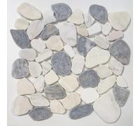 Mosaïque de Galets Polis en Marbre et Dolomie, 30,5 x 30,5 cm, Gris et Blanc, pour Mur et Sol
