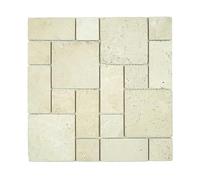Mosaïque de Travertin Ivoire Vieilli, Petit Motif, Pierre Naturelle pour Sols et Murs