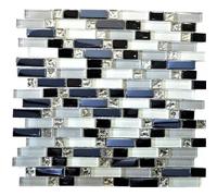 Mosaïque de verre - MOS87-IL007 - Blanc/Gris/Noir - Rectangle - Brillant