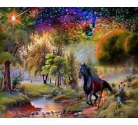 Mosaïque diamantée magique : Cheval au pays des contes de fées 30x40 cm - Créez une décoration unique dans votre maison !
