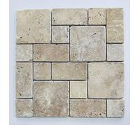 Mosaïque en Pierre Naturelle, Motif Vieilli Ivoire Foncé Travertin, Idéal pour Sols et Murs