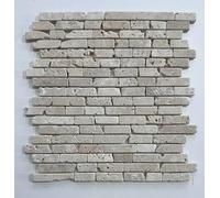 Mosaïque en travertin ivoire vieilli, design en bandes étroites, 30,5x25,5x1 cm