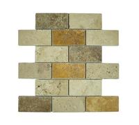 Mosaïque en travertin trois couleurs vieillies, 30,5 x 25,5 x 1 cm, pour sols et murs