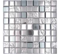 Mosaïque en Verre Carrelage Argent Gris Chrome Miroir Optique Structure Deluxe