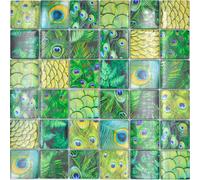Mosaïque en Verre Carrelage Vert Forêt Paon Miroir Küchenwand Paroi de Douche