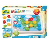 LENA 35630 Ma première mosaïque Plug-in avec 36 pièces, Clous de mosaïque d'un diamètre de 32 mm, avec 7 modèles de Plug-in aux Coins arrondis, Jeu de Plug-in pour Les Enfants à partir de 2 Ans Coloré