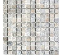 Mosaïque MOS43-47023 - Travertin - Pierre naturelle - Gris blanc et argent