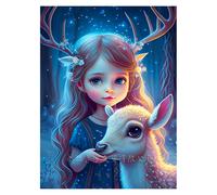 Mosaïque Strass Carrée Peinture À Suspendre Au Point De Croix Représentant Une Fille Elfe Magique De Dessin Animé Ab Faite Loisir Créatif Débutant, Idée Cadeau Original Pour Noël
