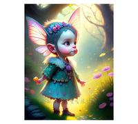 Mosaïque Strass Carrée Peinture À Suspendre Au Point De Croix Représentant Une Fille Elfe Magique De Dessin Animé Ab Faite Loisir Créatif Débutant, Idée Cadeau Original Pour Noël
