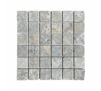 Mosaïque travertin Gris 4,8x4,8 - plaque de 30,5x30,5 cm - 1cm épaisseur