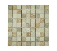 Mosaïque Travertin Vieilli, Trois Couleurs Mélangées, 30,5 x 30,5 cm