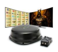 MOSCATELLI Antenne TV Omnidirectionnelle pour Camping-Car DVB-T/T2 Intérieur/Extérieur 12/24/220V avec Filtre LTE 4G, Amplificateur Antenne TV et Câble Coaxial - Noir