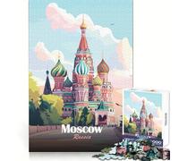 Moscou,Russie︰ Illustration de la cathédrale Saint-Basile 1000 pièces Puzzle pour Adolescents 50x75cm Stimule la mémoire Paisible et Amusant