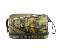 Moscow Metro Trousse à maquillage double couche pour femmes et filles, trousse de toilette de voyage, trousse de maquillage pratique avec compartiment à brosse, multicolore, 27x15x14 cm/10.6x5.9x5.5