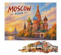 Moscow Russia St. Basil's Cathedral Illustrat Puzzle en Bois, 1000 pièces | Un loisir d'intérieur concentré - une méthode de montage claire à la maison.