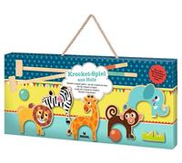 moses. 38147 Jeu de Mini Golf en Bois pour Enfants à partir de 4 Ans avec 5 buts, 2 Raquettes et 2 Boules Multicolore