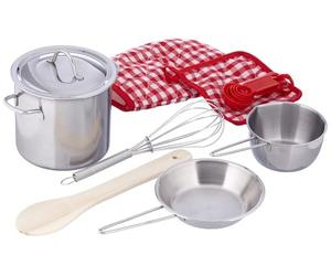 Moses 638829 Set de Cuisine pour Enfant 13 pièces | Le Cadeau Parfait | en Acier Inoxydable | avec Gant de Cuisine, manique, marmite et Plus Encore