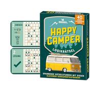 moses 92137 Happy Camper Puzzle logique avec Facteur addictif pour Les déplacements, 40 Cartes réutilisables avec Stylo effaçable, tâches de Sport de réflexion en 3 Niveaux de difficulté pour