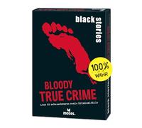 moses- Black Stories Bloody True Crime-50 Rätsel rund um Reale Kriminalfälle Cartes de Crime avec Variante jetons de Points, Jeu d'énigmes pour Adolescents et Adultes, 90045, Blanc, Moyen