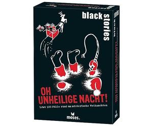 moses Black Stories Oh, la Nuit impie 100 Cas Autour de Noël meurtrier, Cartes de Crime dans Un Nouveau Design avec Deux Variantes, Jeu de Puzzle pour Adolescents et Adultes, 90177, Blanc, Moyen