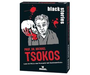 moses Black Stories Tsokos 90702 Lot de 50 Cas morbides de médecine légale et médicale juridique Jeu de Cartes de Crime avec Variante de Jeu et jetons de Points, Jeu d'énigmes pour Adolescents et