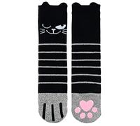 moses. Chaussettes pour femme Ed, The Cat avec semelle antidérapante, motif chat, noir, argent, rose, 36-42, Noir, argent, rose, 36/42 EU