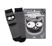 moses. Ed, the Cat Chaussettes miracles - Cachées dans la tête de chat, chaussettes rayées noires et grises en taille 36-42, lavables à 40 °C, cadeau pour tous les fans de chats