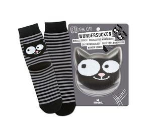 moses. Ed, the Cat Chaussettes miracles - Cachées dans la tête de chat, chaussettes rayées noires et grises en taille 36-42, lavables à 40 °C, cadeau pour tous les fans de chats