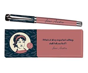 moses. libri_x 83356 Jane Austen Stylo à encre en métal avec mine bleue, imprimé avec citation de Jane Austen, dans une boîte cadeau, 1 pièce (1 paquet)