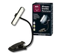 moses. libri_x Lampe de lecture panoramique LED avec 24 LED, tête pivotante à 360°, 3 couleurs de lumière à intensité variable, lampe à pince avec USB-C et batterie remplaçable