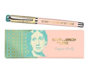moses. Libri_x Virginia Woolf Stylo à bille en métal avec mine bleue, imprimé avec citation de Virginia Woolf, dans une jolie boîte