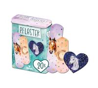 moses. Lot de 20 pansements pour enfants en 3 tailles avec motifs chevaux, élastiques et perméables à l'air, dans une boîte de pansements pratique en métal, pour les petites plaies, idéal comme cadeau