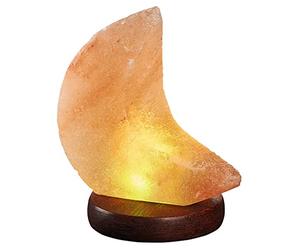 moses. Omm for you 63329 Lampe en cristal de sel en forme de lune avec USB, lampe en sel naturel avec LED et socle en bois de rose, lampe en cristal de sel, orange-rouge