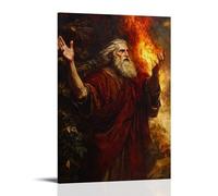 Moses Standing Barefoot before the Burning Bush, His Hands Raised in Awe as Divine Fire Reflects in His Ancient Eyes. Décoration murale contemporaine - Poster décoratif à suspendre 60 x 90 cm