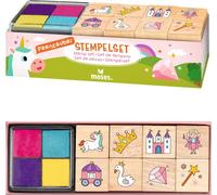 Moses - Fée magique - Lot de 8 tampons différents pour enfants - Tampons en bois - Avec encreur quatre couleurs - Dans un coffret cadeau pratique avec fenêtre de visualisation