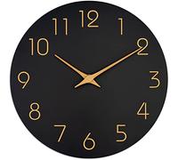 Mosewa Grande horloge murale de 40,6 cm à piles, silencieuse, sans tic-tac, simple, minimaliste, chiffres or rose, horloge décorative pour chambre à coucher, salon, cuisine, bureau à domicile, noir