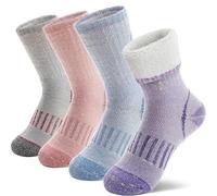 MOSEY KOSY 4 Paires Enfants Laine Mérinos Chaussettes Randonnée Garçons Filles ToutPetits Thermique Hiver Chaudes Bottes Épaisses Rembourrées Snowboard Chaussettes(Violet/Rose,34-38)