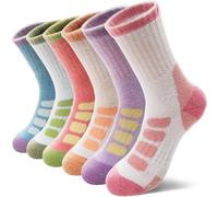 MOSEY KOSY 6 Paires Chaussettes Enfant Laine Mérino pour Marche Garçons Filles Tout-Petits Hiver Thermiques Épaisses Chaudes Rembourrées Chaussettes Crew pour Randonnée(Carreaux légers,29-34)