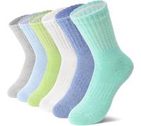 MOSEY KOSY 6 Paires Chaussettes Enfant Laine Mérino pour Marche Garçons Filles Tout-Petits Hiver Thermiques Épaisses Chaudes Rembourrées Chaussettes Crew pour Randonnée(Teintes Vives,34-38)