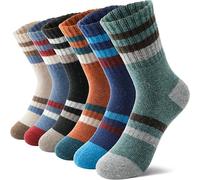 MOSEY KOSY 6 Paires Chaussettes Enfant Laine Mérino pour Marche Garçons Filles Tout-Petits Hiver Thermiques Épaisses Chaudes Rembourrées Chaussettes Crew pour Randonnée(Rayures Simples,29-34)