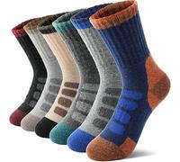 MOSEY KOSY 6 Paires Chaussettes Enfant Laine Mérino pour Marche Garçons Filles Tout-Petits Hiver Thermiques Épaisses Chaudes Rembourrées Chaussettes Crew pour Randonnée(Carreaux Sombres,22-26)