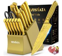 MOSFiATA Bloc de couteaux, lot de 17 couteaux de cuisine professionnels tranchants en acier inoxydable et ciseaux, avec protège-doigts et boîtes cadeaux