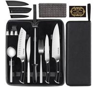 MOSFiATA Ensemble de Couteaux de Cuisine en Acier Inoxydable pour l'extérieur avec Sacoche,Protège-Doigts, étuis pour Couteaux, Fusil à Aiguiser