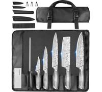 MOSFiATA Lot de 10 couteaux de cuisine en acier inoxydable avec étui, couteau de chef tranchant, protège-doigts, douilles de sabre de couteau, baguette à aiguiser, sac de transport Oxford - Idéal pour