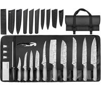 MOSFiATA Lot de 17 couteaux de cuisine japonais en acier inoxydable avec sac de rangement en tissu Oxford avec tige d'affûtage de couteaux, passe au lave-vaisselle, pour l'extérieur