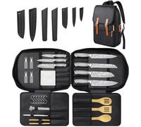 MOSFiATA Set Couteaux 39 Pièces Sac Range pour BBQ Ext - Incl. 7 Couteaux Pro, Fusil, Spatule Risotto, Spatule Fendue, Louche, Pince, Broch., Crochet Viande, Porte-Épis