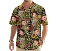 MOSGDBV Chemise hawaïenne Personnalisable - Homme & Femme Chemise à Fleurs Tropicale Hippie à Manches Courtes avec Photo - Chemise boutonnée personnalisée,Idéale pour Les Vacances, la Plage